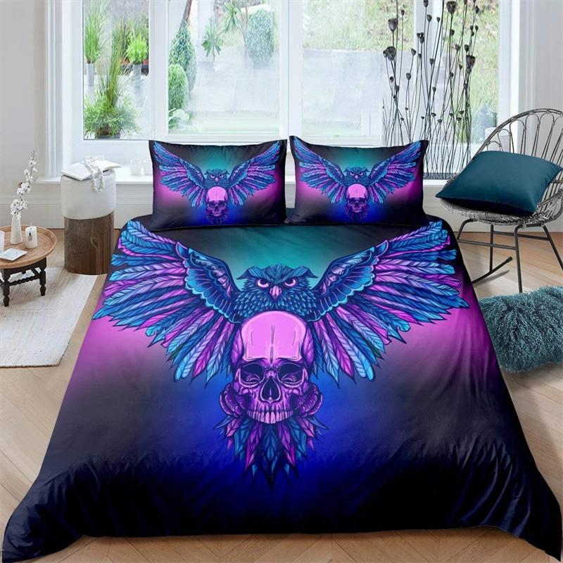 Black Owl King Queen Duvet Cover Moon Safari Bird Animal Bedding Set Lovely Wildlife Quilt Cover Grey Polyester Comforter Cover