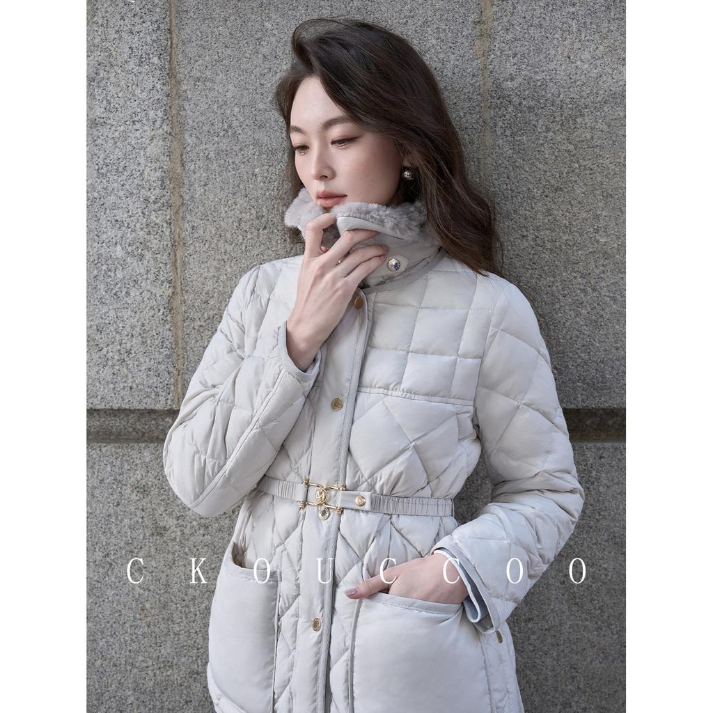 Rongtai M Home White Goose Down Metal Saddle Belt Down Jacket Women's Autumn and Winter Rhombus Fashion Jacket