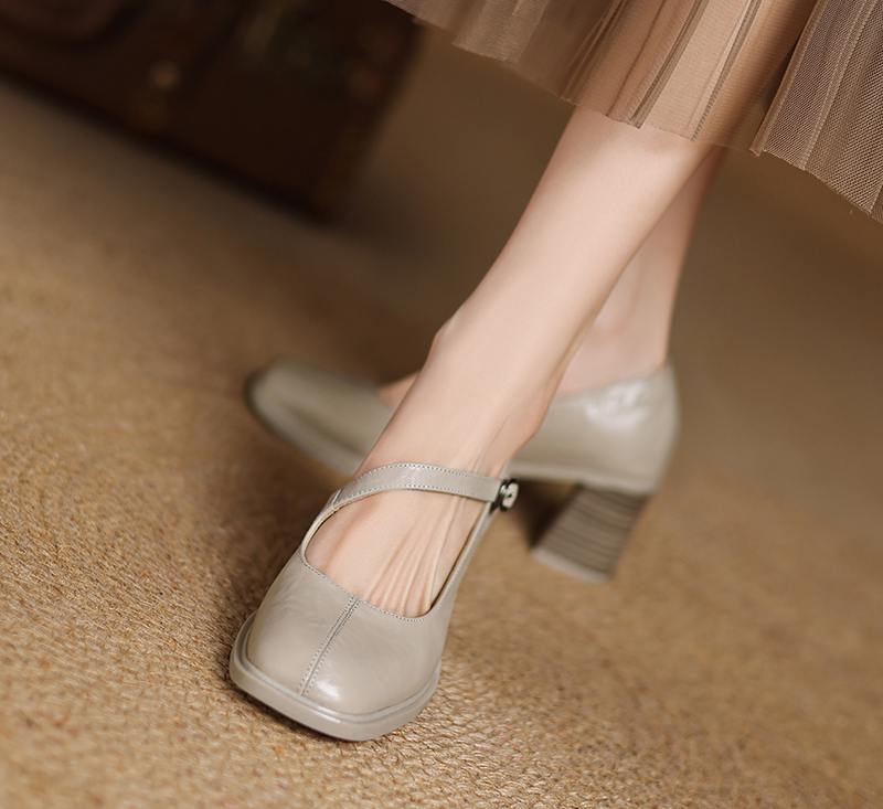 Krazing Pot Sheep Skin Spring Summer Size 41 Chunky Heels Women Square Toe Mary Janes