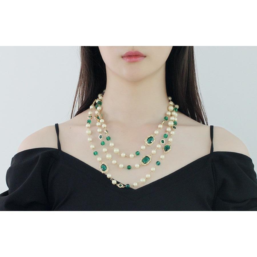 JMXD-Necklace Vintage Pearl Red Handmade Glass Ladies Long Necklace Sweater Chain Small Fragrant Style Jewelry