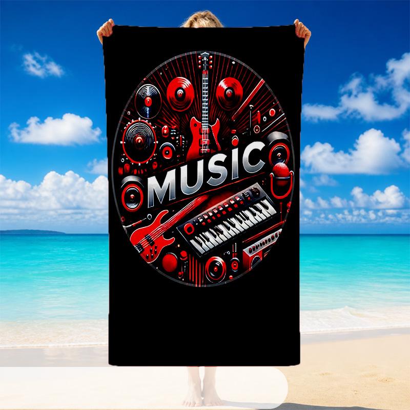 Quick Dry Beach Towel Music Notes Pattern, Lightweight Absorbent Towel for Pool Beach Vacation Use