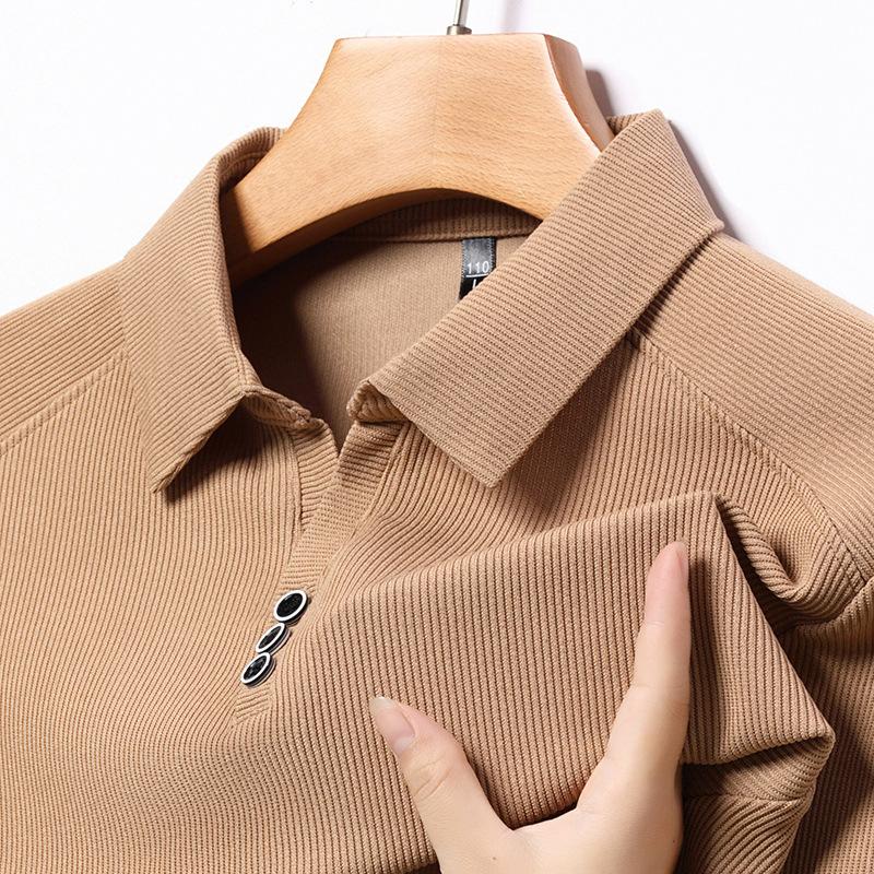 Langarm T-Shirt Herren Business Casual High-End Medium Herren Einfarbig Feinkörnig Scherenhals Poloshirt