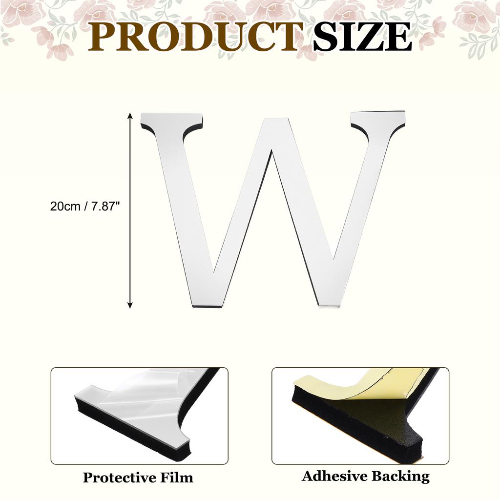 20cm 3D Mirror Acrylic Wall Sticker 26 English Letters Wall Sticker Decals Self-Adhesive Wall Art Mural Home Party Silver