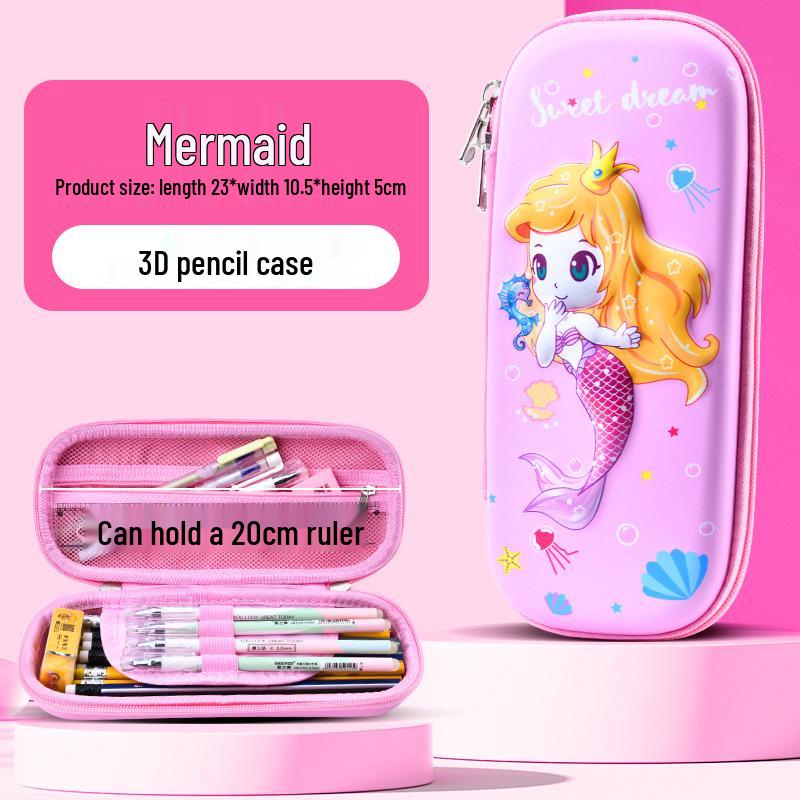 3D Cartoon Multifunctional Leather Pencil Case for Grades 1, 2, & 6 - Large Capacity for Boys & Girls