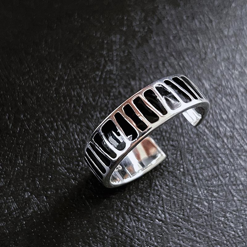 PANJBJ 925 Silver Geometric Black Dropwise Glaze Rings For Women Men Simple Korean Open Adjustable Handmade Jewelry Dropshipping