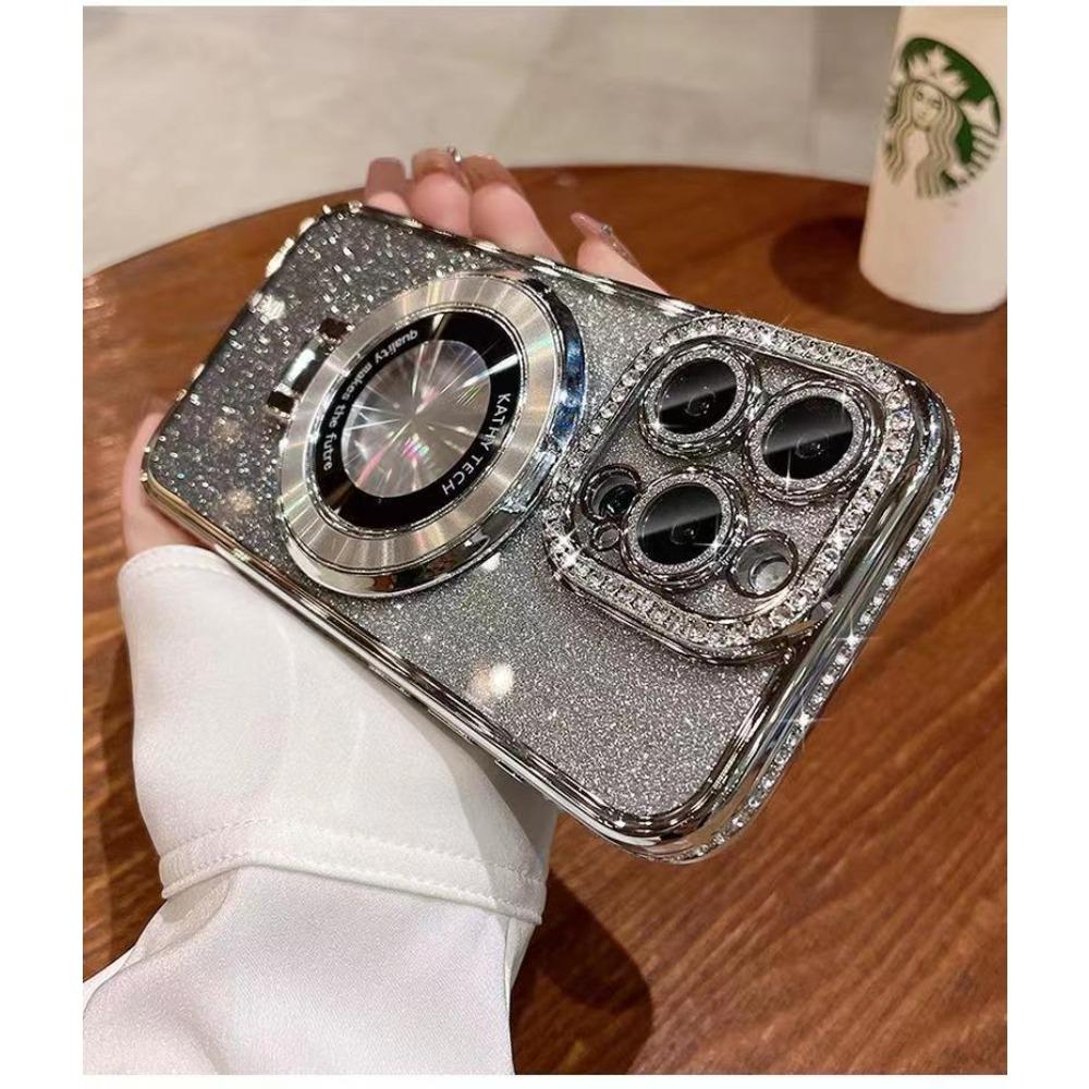 For IPhone 17 Luxury Electroplated Rhinestone Glitter for Apple 16 Promax Phone Case Mirror Magnetic Bracket 15