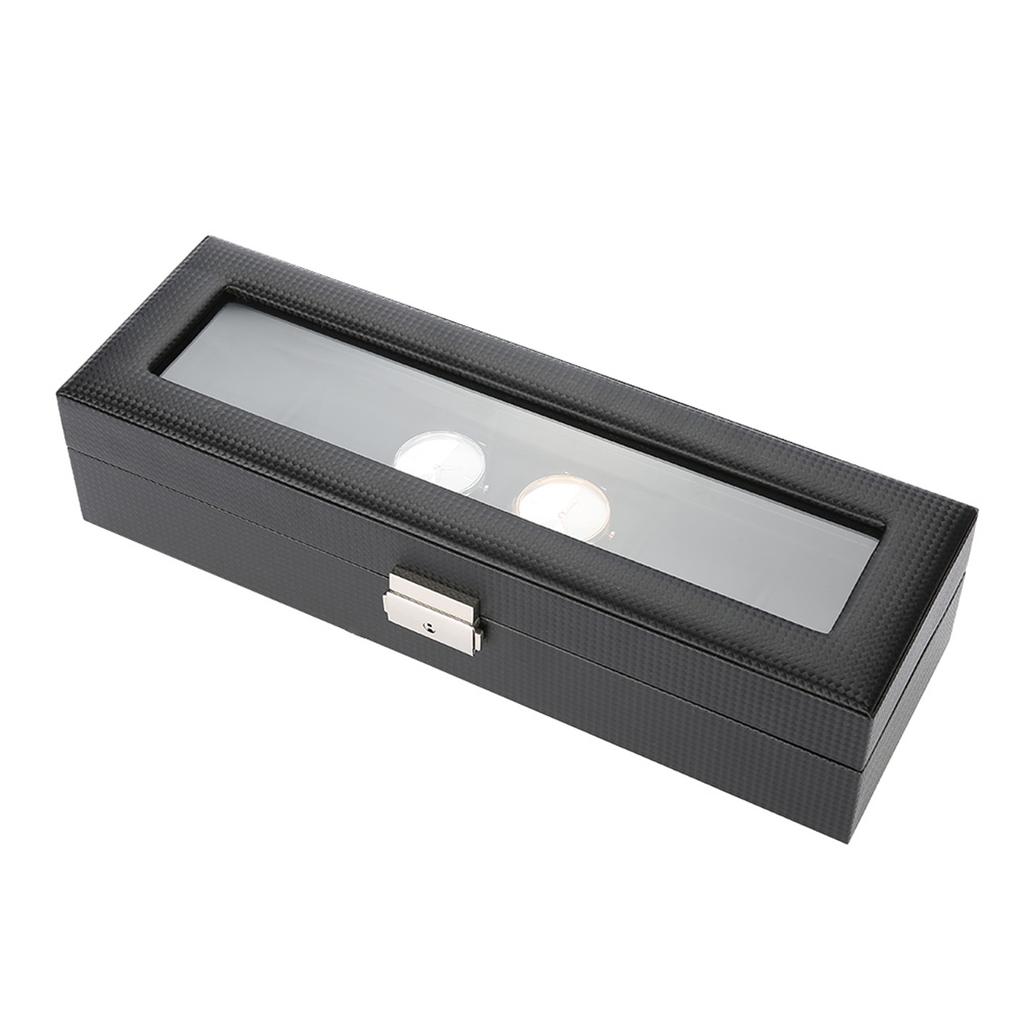 Watch Gift Box, 6 Grid PU Carbon   Lther Watch Case Watch Box