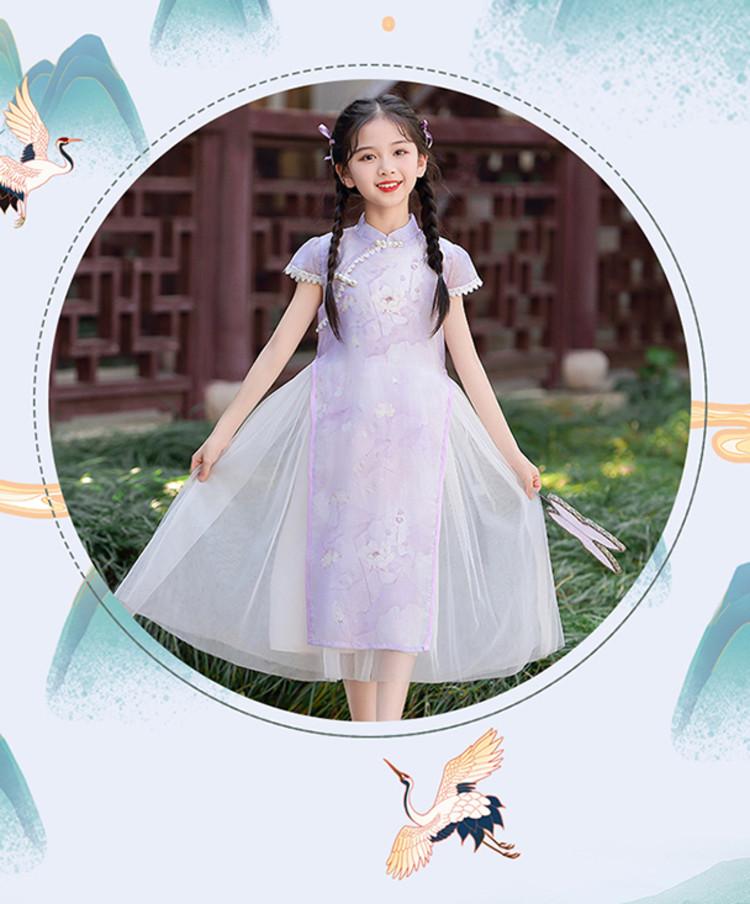 Girls' Cheongsam Dress 26 Summer New Style Chinese Style Dress New Chinese Mesh Splicing Cheongsam Dress
