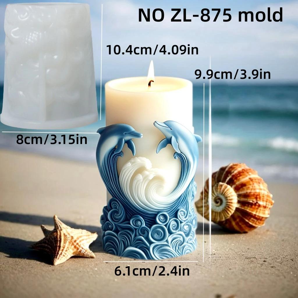 

DIY ocean wave foam cylindrical candle silicone mold whale dolphin relief cylindrical candle mould home decor gypsum resin molds