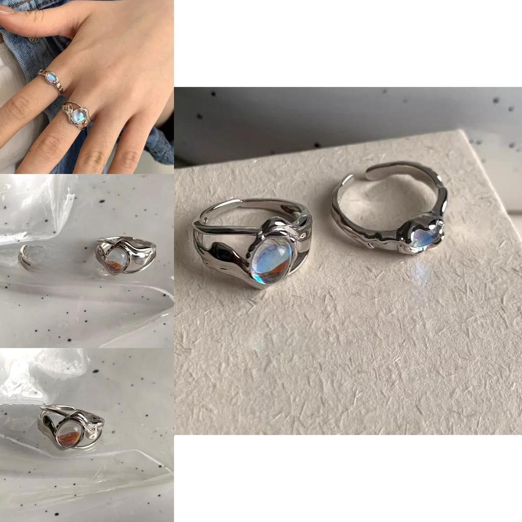 Elegant Moonstone Adjustable Ring For Women Unique Geometric Design Suitable For Stacking Fashionable
