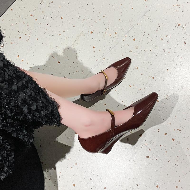 Temperament high-heeled single shoes children spring and autumn new pointed-toed wedge Mary Jane women's shoes with skirts