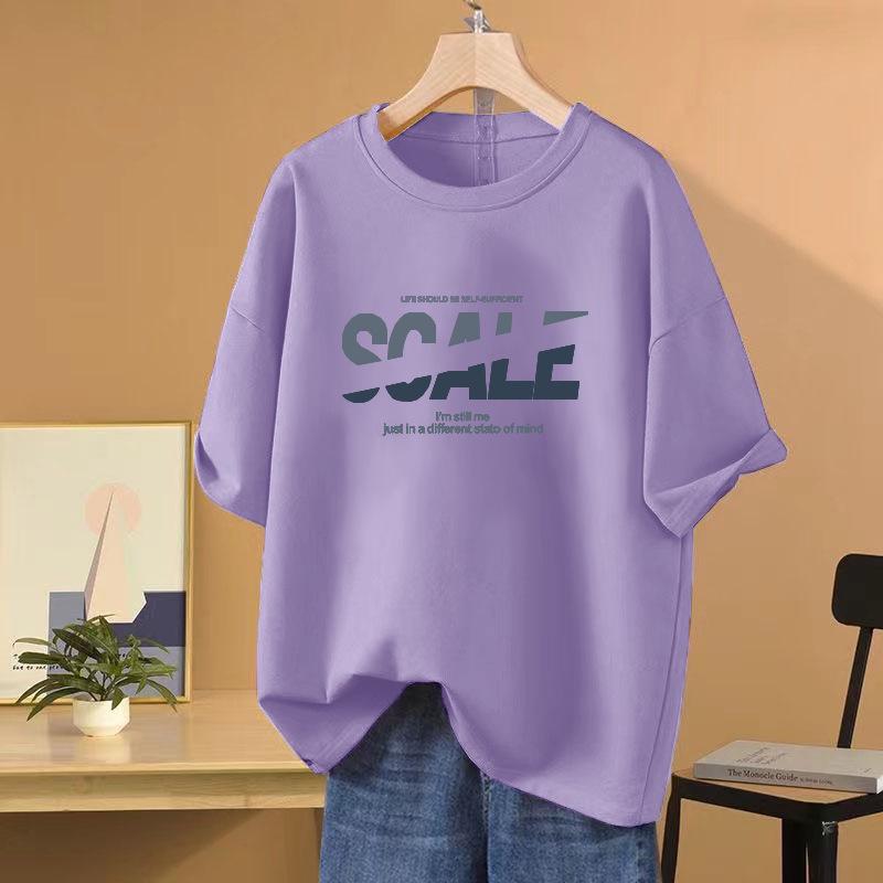 Damen Trendiges Baumwoll Kurzarm Rundhals Bedrucktes T-Shirt für Sommer