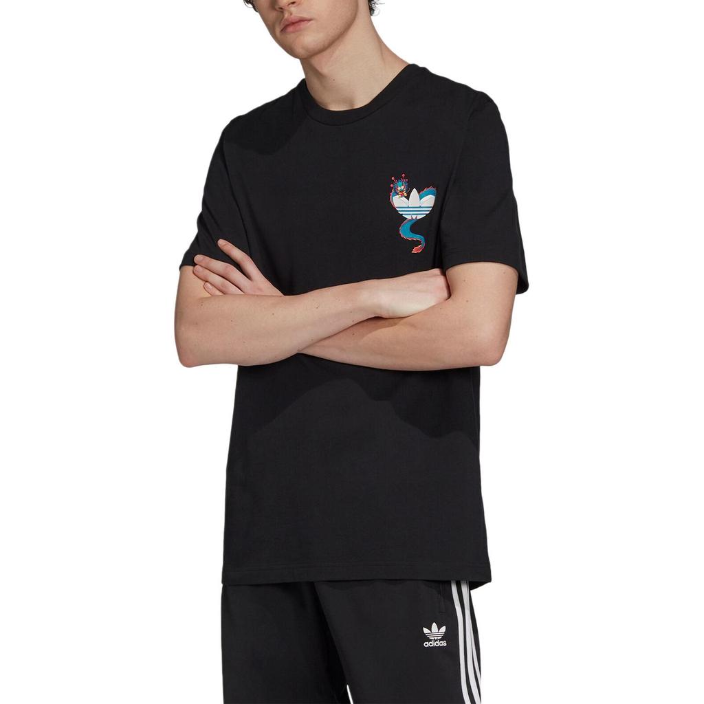 Adidas Round Neck Casual Printed Short Sleeve T-Shirt Men Tops Black GN4103