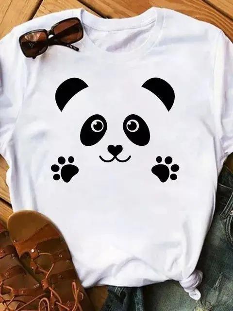 Cute Panda Print Tshirt Womens Summer Shortsleeve Crew Neck Top Casual and Comfortable Fabric Tshirt Tops