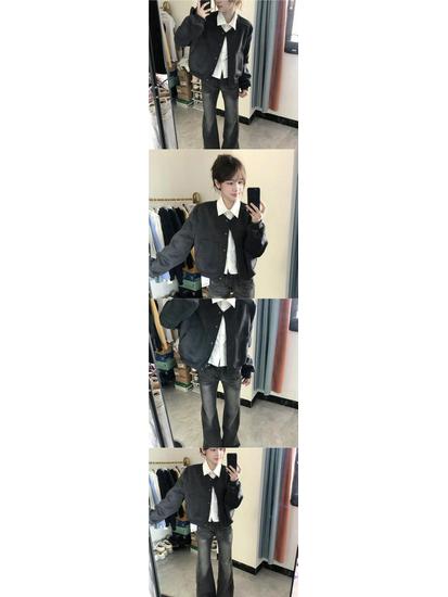 Women's New American Retro Gray Short Baseball Jacket - Loose Casual Spring & Autumn Top