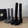 Fashion Pearl Women High Boots Knitting Knee High Heels Sock Boots Elegant 2025 Trend New Shoes Fashion Winter Party Sexy Chunky Pumps