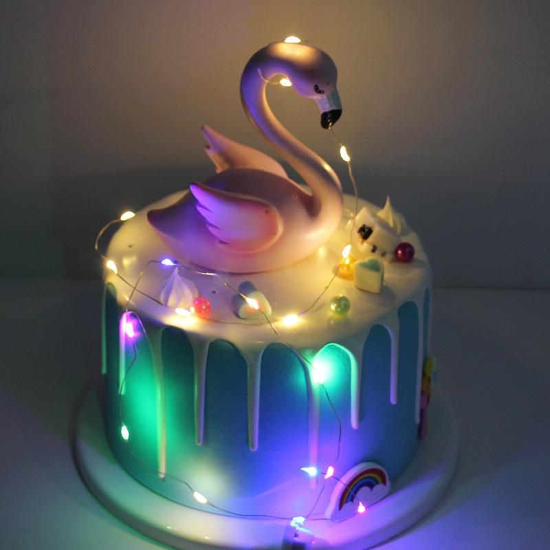 LED Copper Wire Birthday Cake String Light Decoration,Flashing Fairy Warm White/Colorful Garland Lights/Wedding Gift Box Party