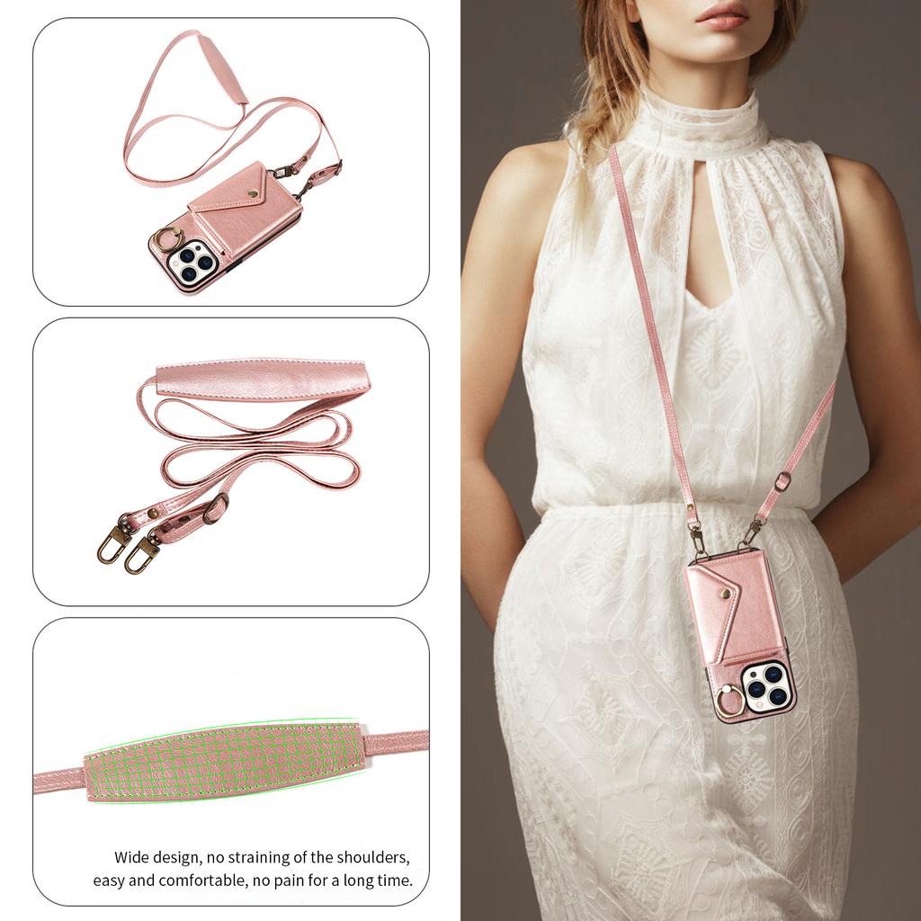 Applicable To iPhone16 Mobile Phone Case 15Pro Lychee Pattern Ring Buckle Multi-function Card Wallet Oblique Span Protective Case