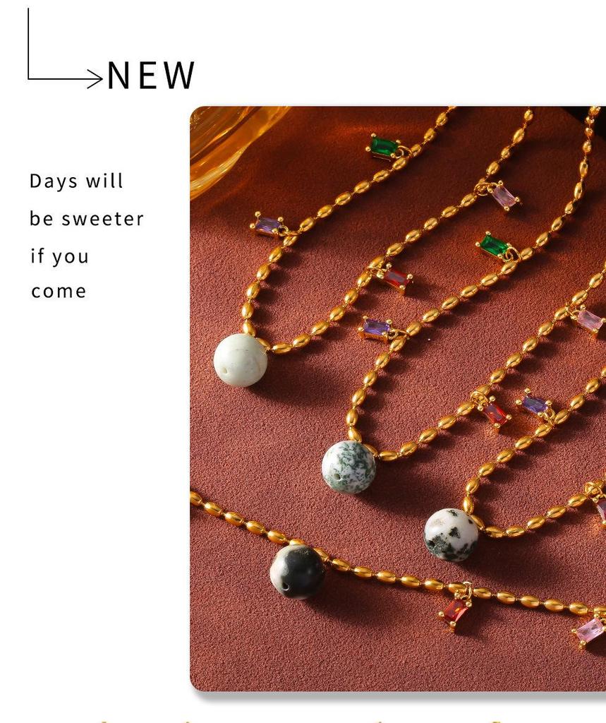 Contemporary Geometric Zircon Pendant on Titanium Steel Rice Bead Chain for Women