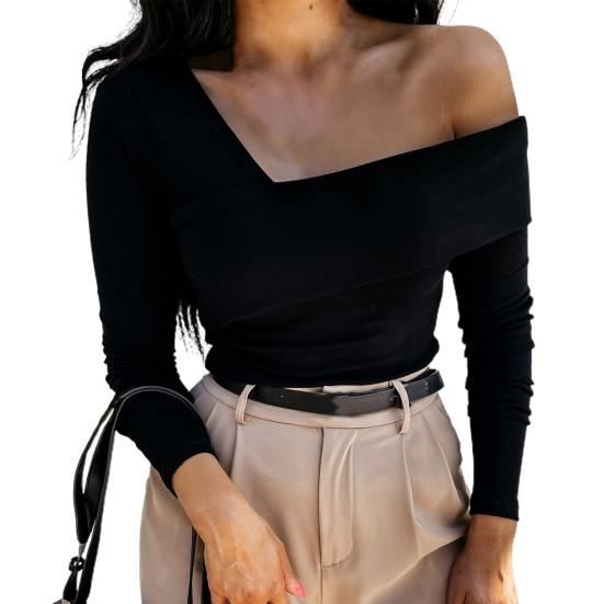 Dámské tričko se šikmým výstřihem přes rameno podzimní bez ramínek halenka s dlouhým rukávem a dlouhým rukávem streetwear