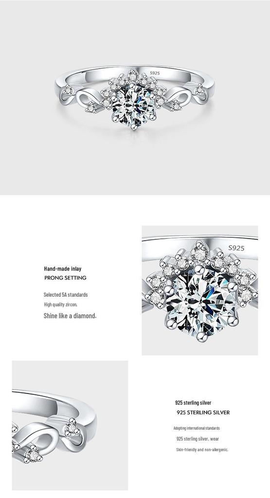 Modian S925 Sterling Silver Zircon Ring: Elegant Korean-Style Women's Wedding Ring with Hollow Design.