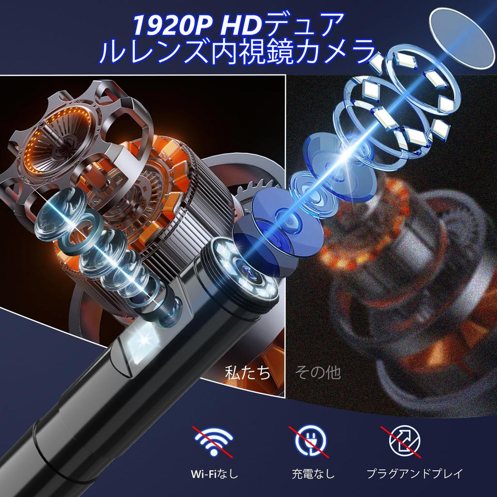 Ennovor Fiberscope 1920P Scope Endoscope Dual Camera IP67 Waterproof Endoscope Camera USB Lightning Connection Microscope No Charging Required No WIFI