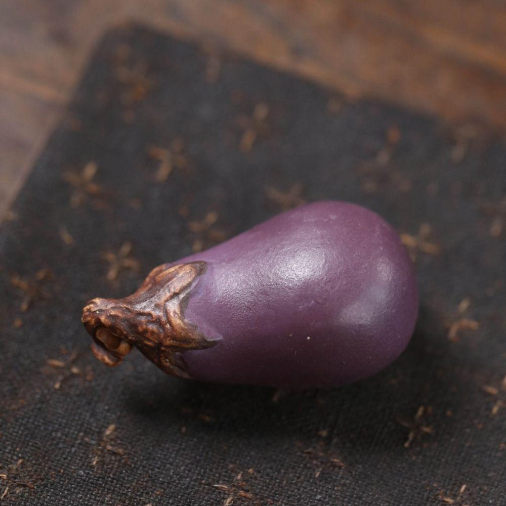 Purple Sand Eggplant Tea Pet Vegetable Shape Art Handmade Bionic Plant Handmade Realistic Tea Pet Decoration Table Decor