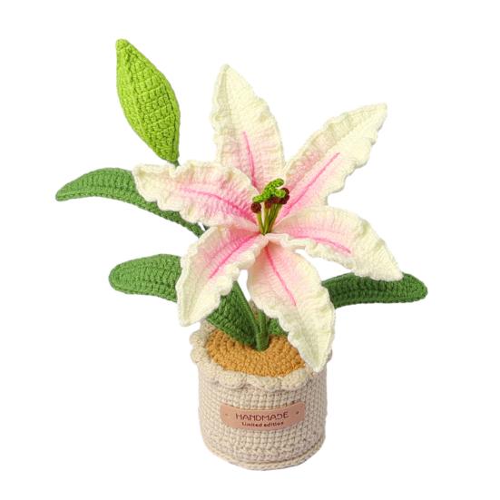 

Artificial Flower Hand-Crocheted Yarn Flowers No Maintenance Colorful Potted Flowers Desk Bedroom Nursery Home Decor білий