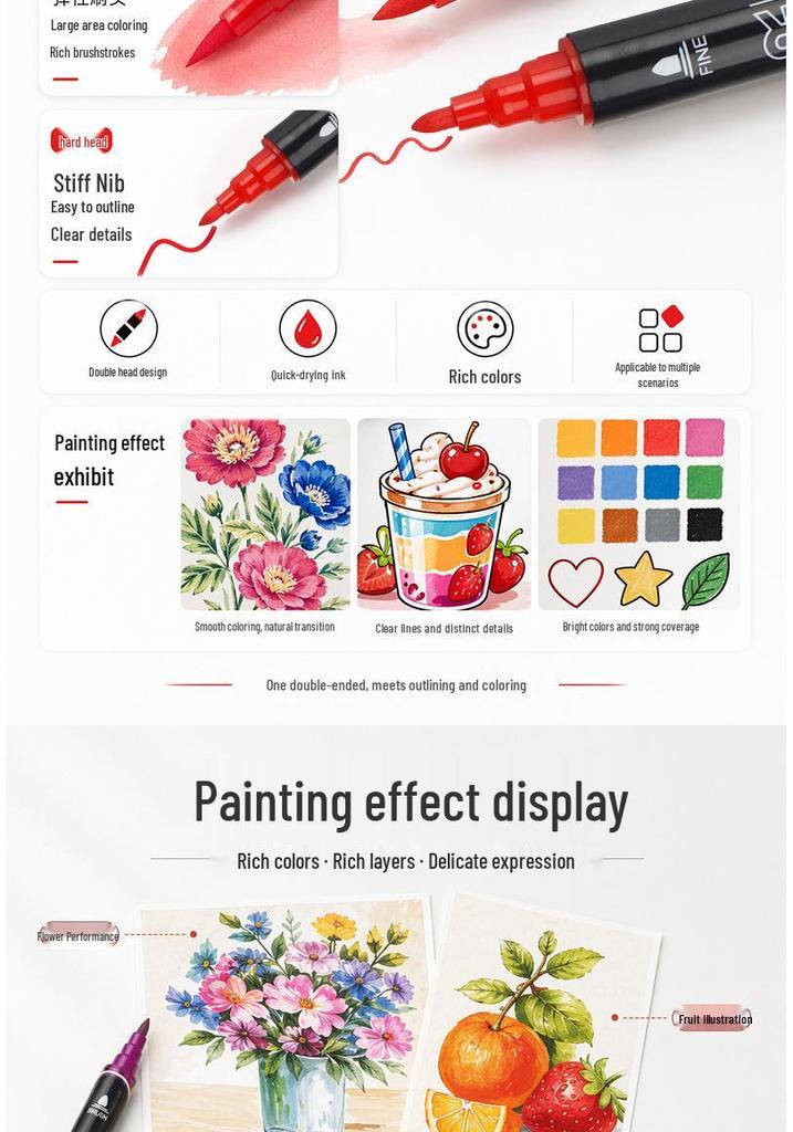 Student Art Double-Ended Acrylic Markers Set - Soft & Hard Tips, Professional Quality