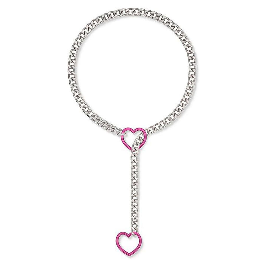 Women Slip Chain Necklace with Heart Pendant Cuban Link Neckchain Adjustable Length Clavicle Chain Metal Jewelry