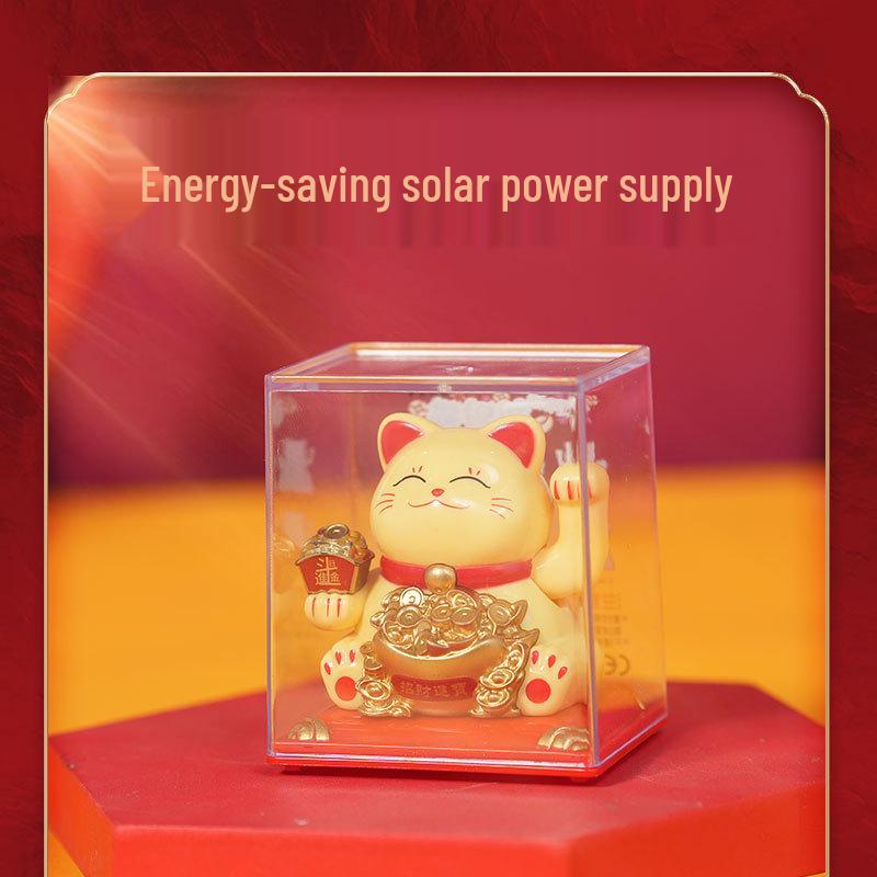 Y Solar Fortune Cat Waving Hand Ornament: Light-Powered Decor for Car, Living Room, or Office Desk