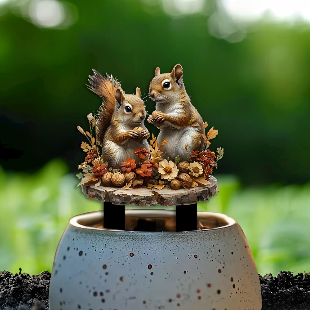 2D Charming Squirrel, Garden Pile - Outdoor Art Deco, Suitable for Flowerpots and Landscaping, Bohemian Animal Theme