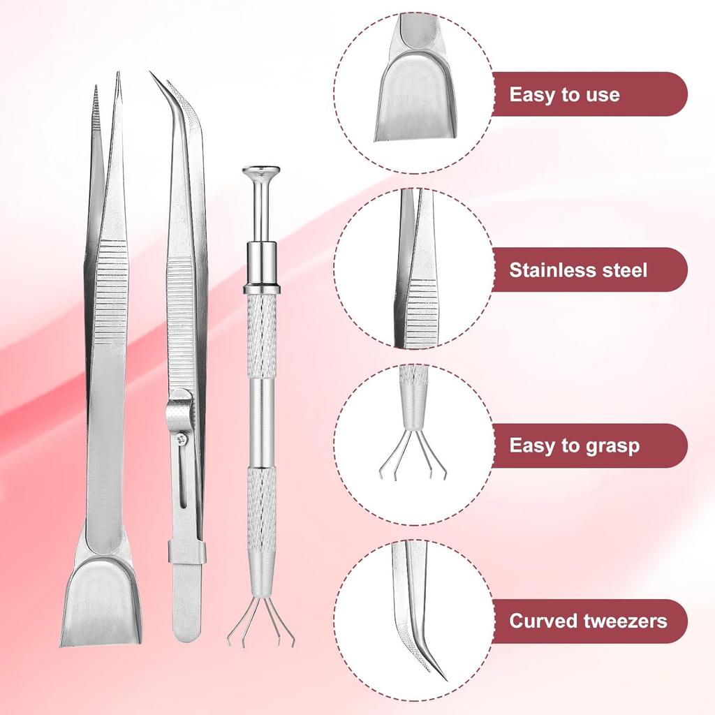 4pcs Sprinkles Tool for Cake Decorating, Jewelry Septum Earring Piercing Ball Bead Holder Screw On Grabber Tool Includes Claw Pen Pearl Grabber &