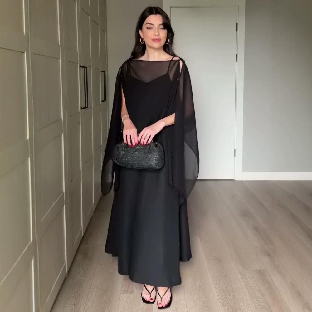 spring and autumn new European and American women's clothing loose meat covering tulle cape chiffon shawl suspender skirt set