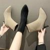 Autumn and winter women's shoes socks boots women's high-heeled thin-heeled pointed fly-woven elastic boots