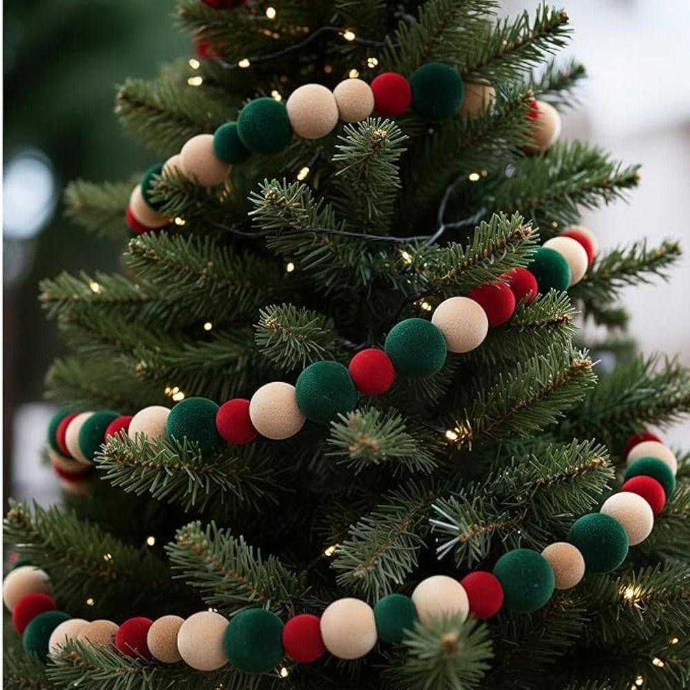 Red Christmas Flocking Ball Garland Flocking Pom Pom Garland  Birthday Party Decor