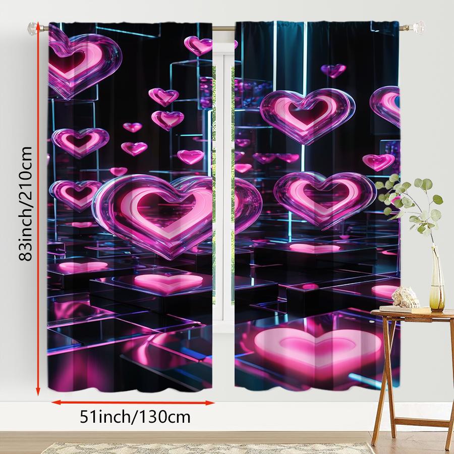 2PCS Neon Pink Love Technology Style Curtains   Trendy Cool Style   Suitable for Bedroom and Living Room   Pull up Pocket Style