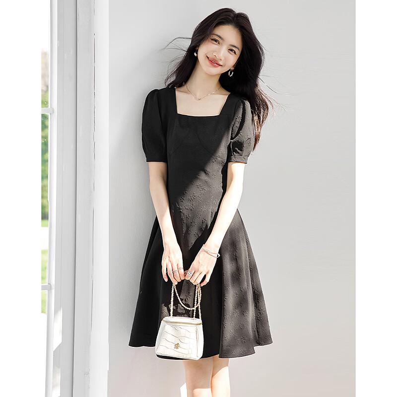 

Bubble Sleeve Square Neck A-line Little Black Dress XL