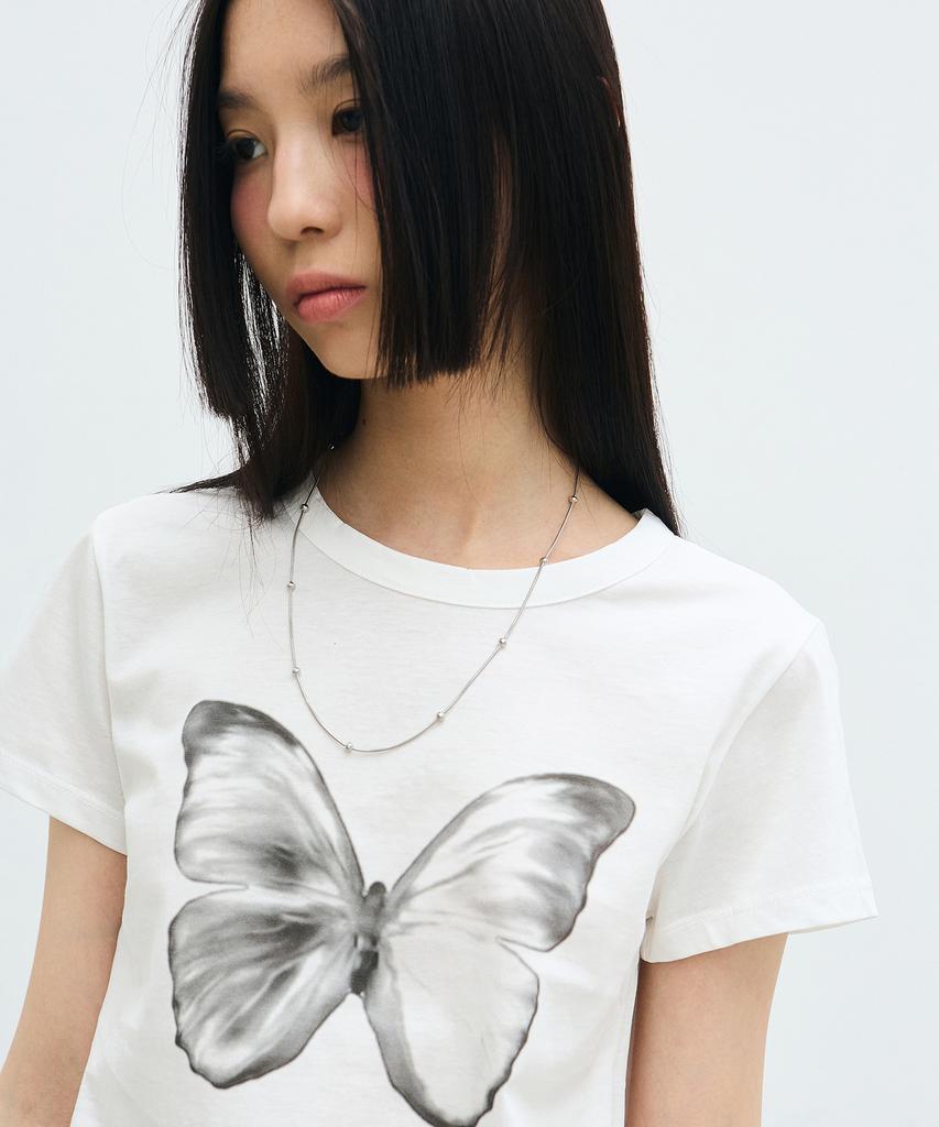 Nigaennikol Butterfly Soft Coloring Crop Top_White Black