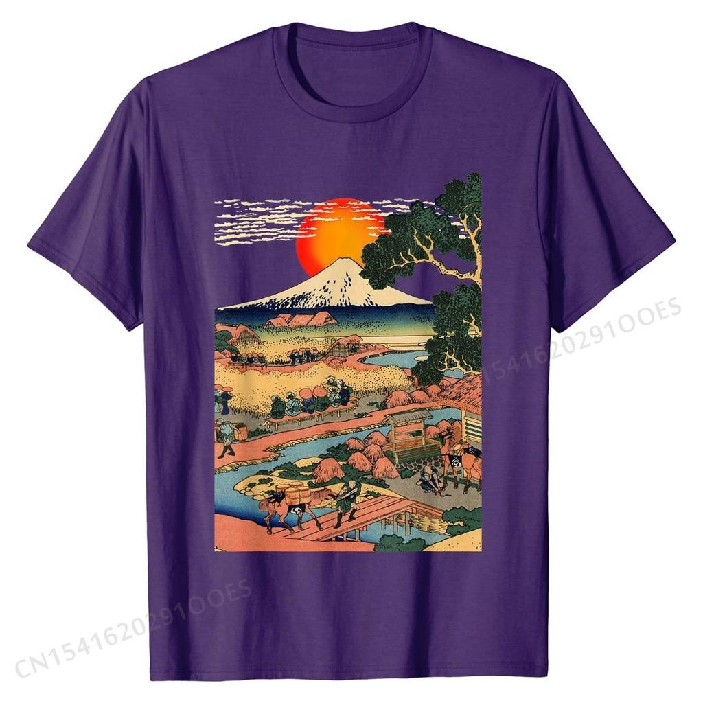 T-Shirt, Edo Japan Scenery, Sunset at Mount Fuji Ukiyo Tops & Tees Special Casual Cotton Men Tshirts Printed On