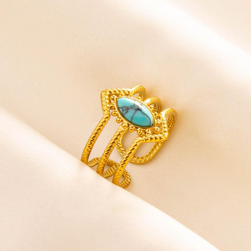 Turquoise Finger Jewelry Long Oval Sun Heart Water Drop Stainless Steel Rings For Women Men Accessories Gold Plated Open Anillos