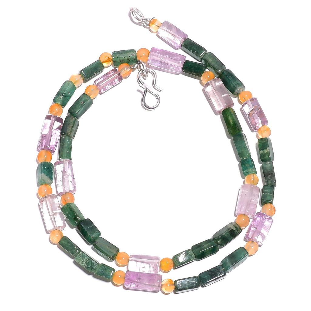 Natural Aventurine Amethyst Carnelian Gemstone Smooth Beads Necklace 17" UB-4980 UB-4980