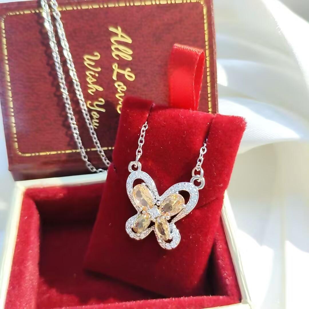 925 Sterling Silver Fashion Light Luxury High Sense Double Butterfly Zircon Necklace Birthday Party Anniversary Gift