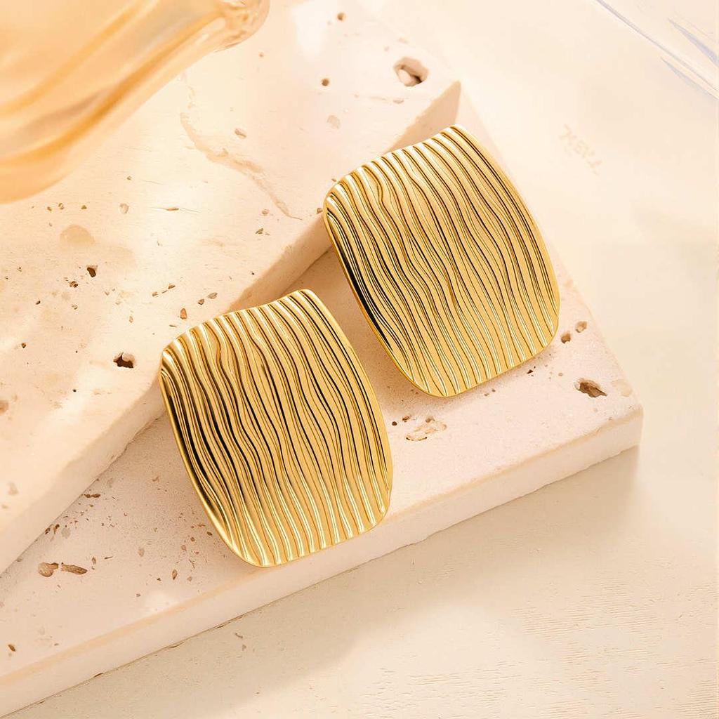 Geometric Irregular 18k Gold Titanium Steel Earrings for Women