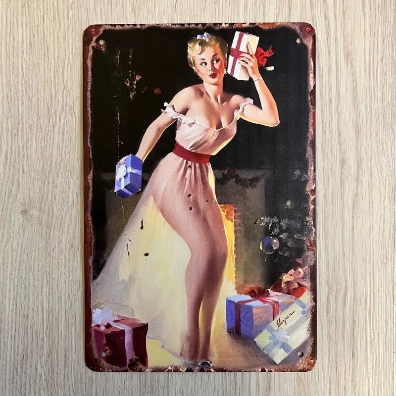 Pin-Up Girl Metal Sign, Retro Wall Art Decor