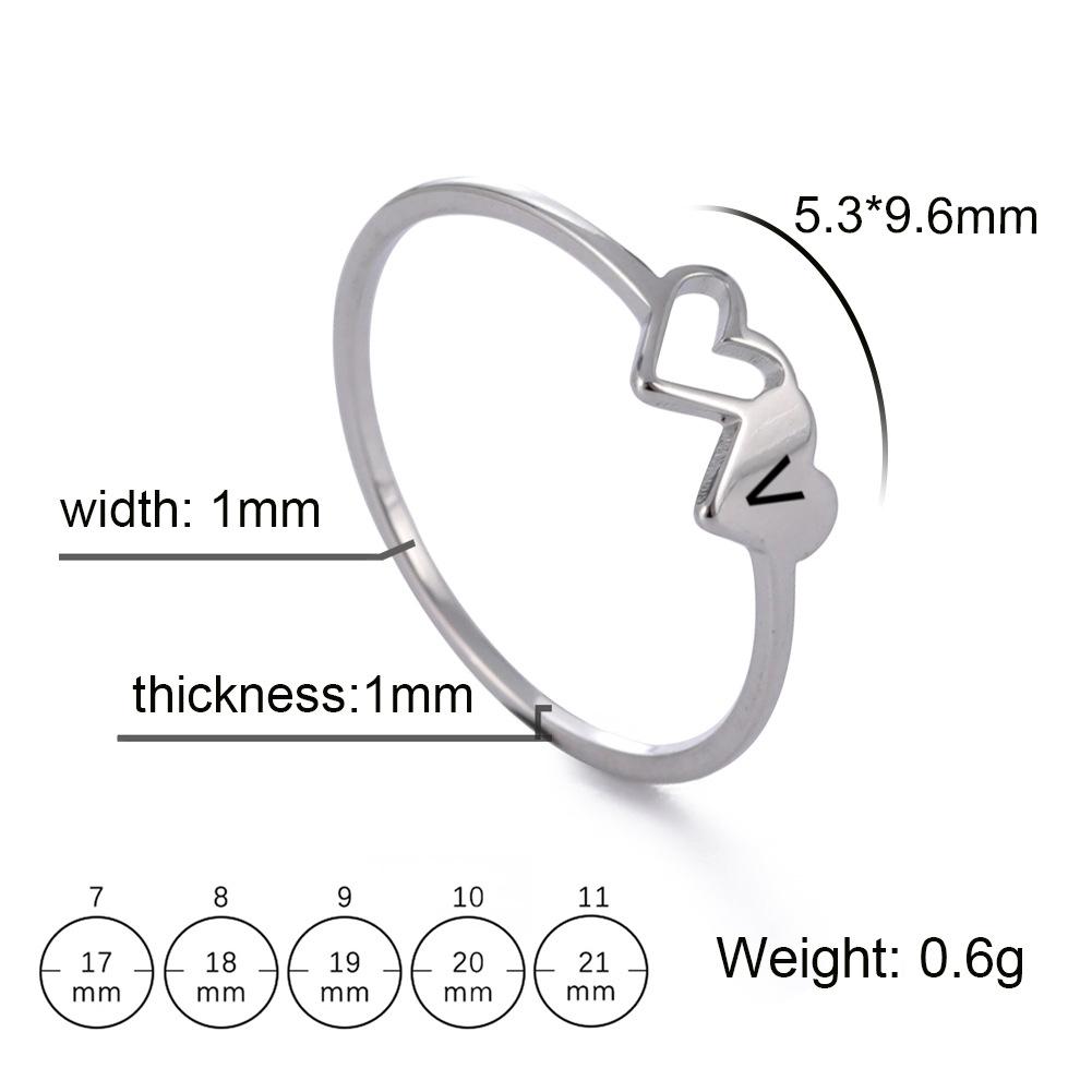 Fashion Stainless Steel A-Z 26 Letters Rings Double Heart Hollow Women Ring For Women Charm Wedding Finger Jewelry Gift