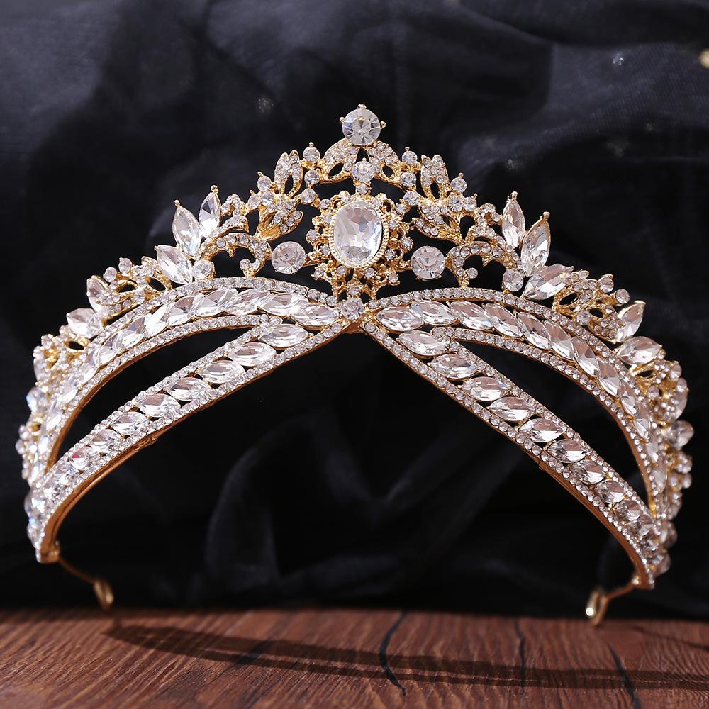 DIEZI New Baroque Korean Gold Color Crown Hair Accessories Luxury Crystal Tiara For Women Wedding Headdress Bridal Hair Zircon