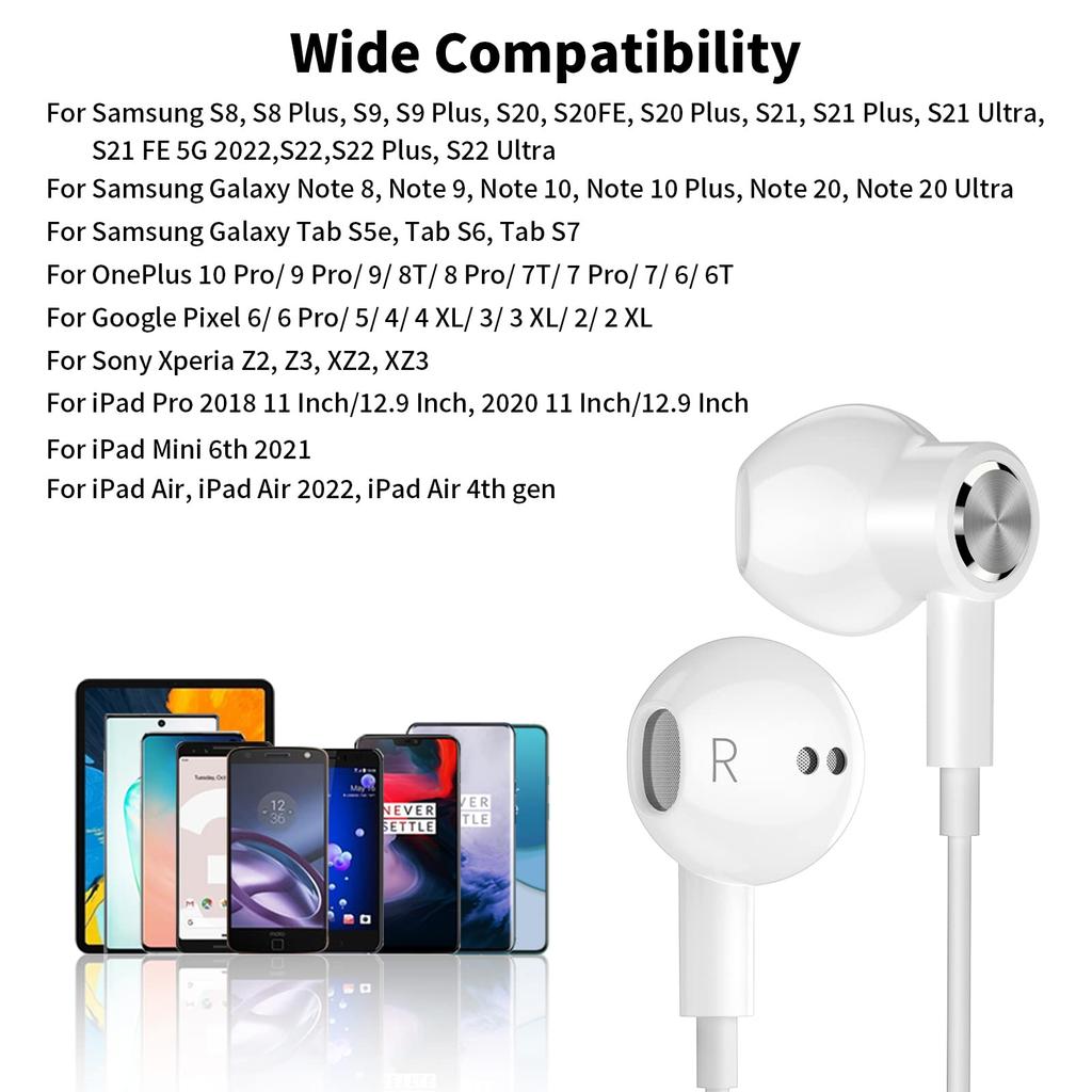 Wired USB Type C Earphones with Magnetic Design for iPhone Pro Max iPad Pro Air iPad mini 10th Google Pixel Pro and Features include a deep bass DAC