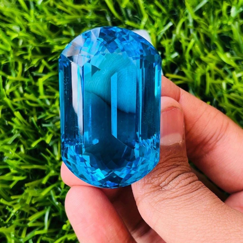 Natural 110 Ct Brazilian Sky Blue Fancy Cut Topaz Certified Loose Gemstone