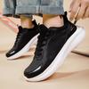 Men's Black Leather Lightweight Casual Sports Shoes - Soft Sole & Comfortable for Running